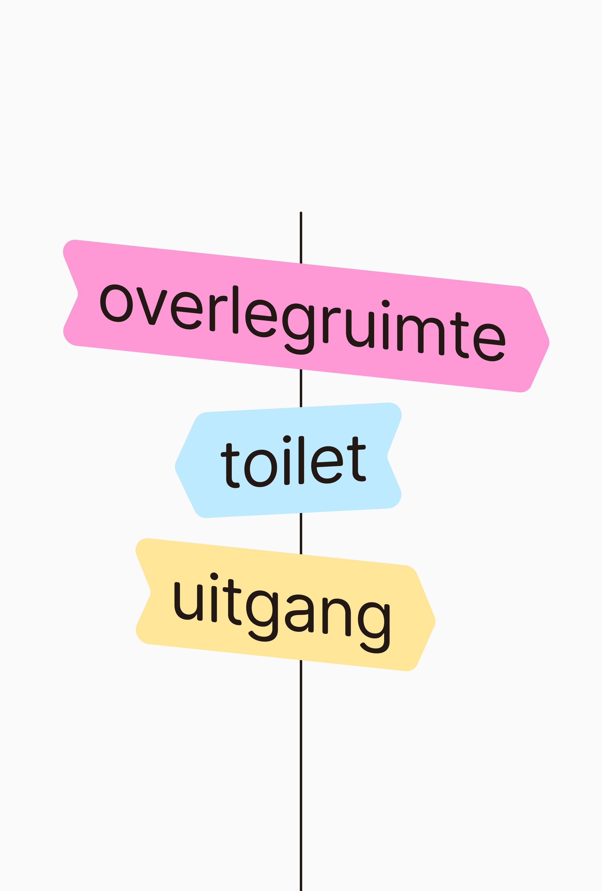 Advendis signage with pink, blue and yellow arrow signs to the meeting room, toilet and exit